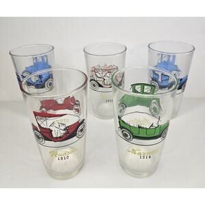Set of 5 HAZEL ATLAS Antique Car GLASSES Bar Nostalgia